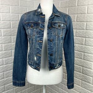 ABERCROMBIE & FITCH JEAN DENIM JACKET DISTRESSED CROP BUTTON UP SIZE XS